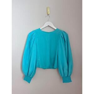 Alice‎ + Olivia Silk Blend Puff Sleeve Aqua Versatile Blouse Sz XS